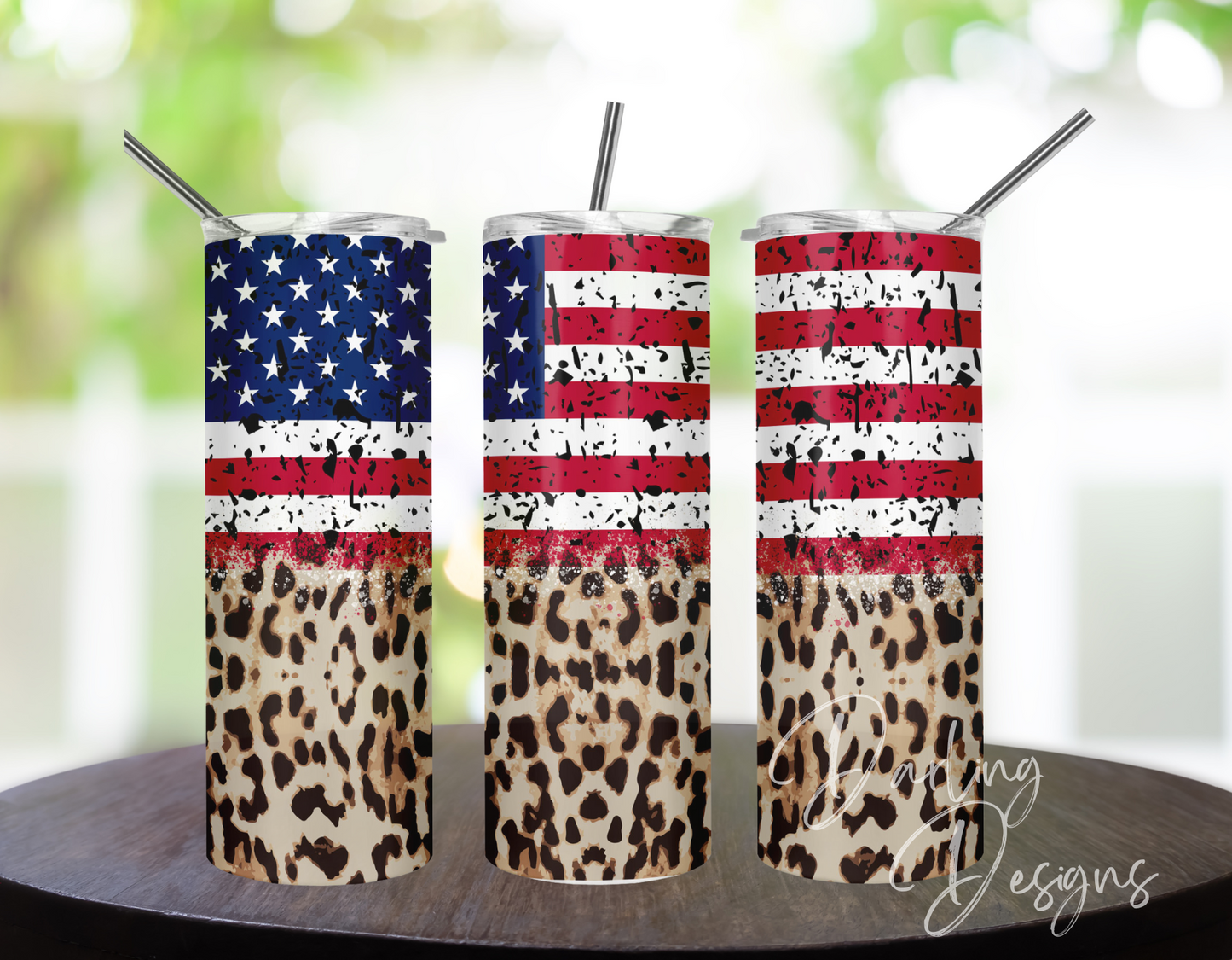 American Flag Leopard Tumbler - 20oz skinny